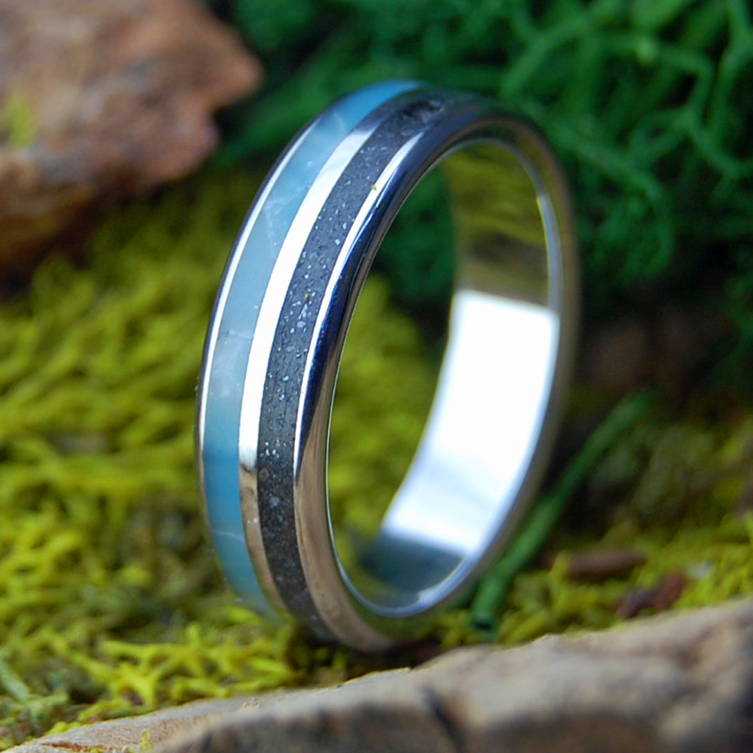 INOX SKY OVER ASSATEAGUE | Men's Assateague Beach Sand, Larimar Stone & Inox Wedding Ring