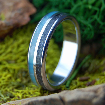 INOX SKY OVER ASSATEAGUE | Men's Assateague Beach Sand, Larimar Stone & Inox Wedding Ring