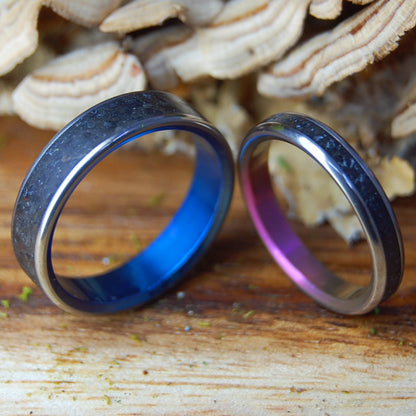 ICELANDIC LAVA BLUE & PINK SET | Icelandic Volcanic Beach Sand And Lava - Unique Wedding Rings