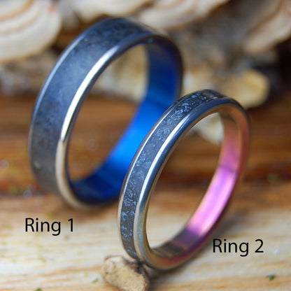 ICELANDIC LAVA BLUE & PINK SET | Icelandic Volcanic Beach Sand And Lava - Unique Wedding Rings