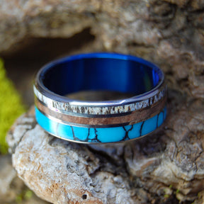 LAGRANGE POINTS | Redwood, Moose Antler & Turquoise - Titanium Wedding Ring - Minter and Richter Designs