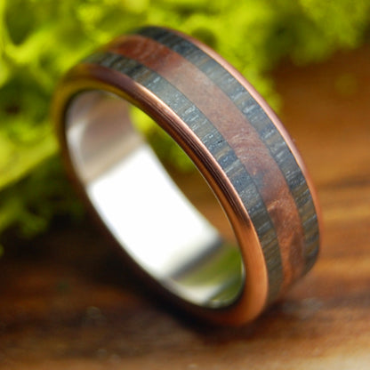 NAKED SCOTTISH BOG OAK & REDWOOD | Men's Scottish Bog Oak, Redwood & Titanium Wedding Ring