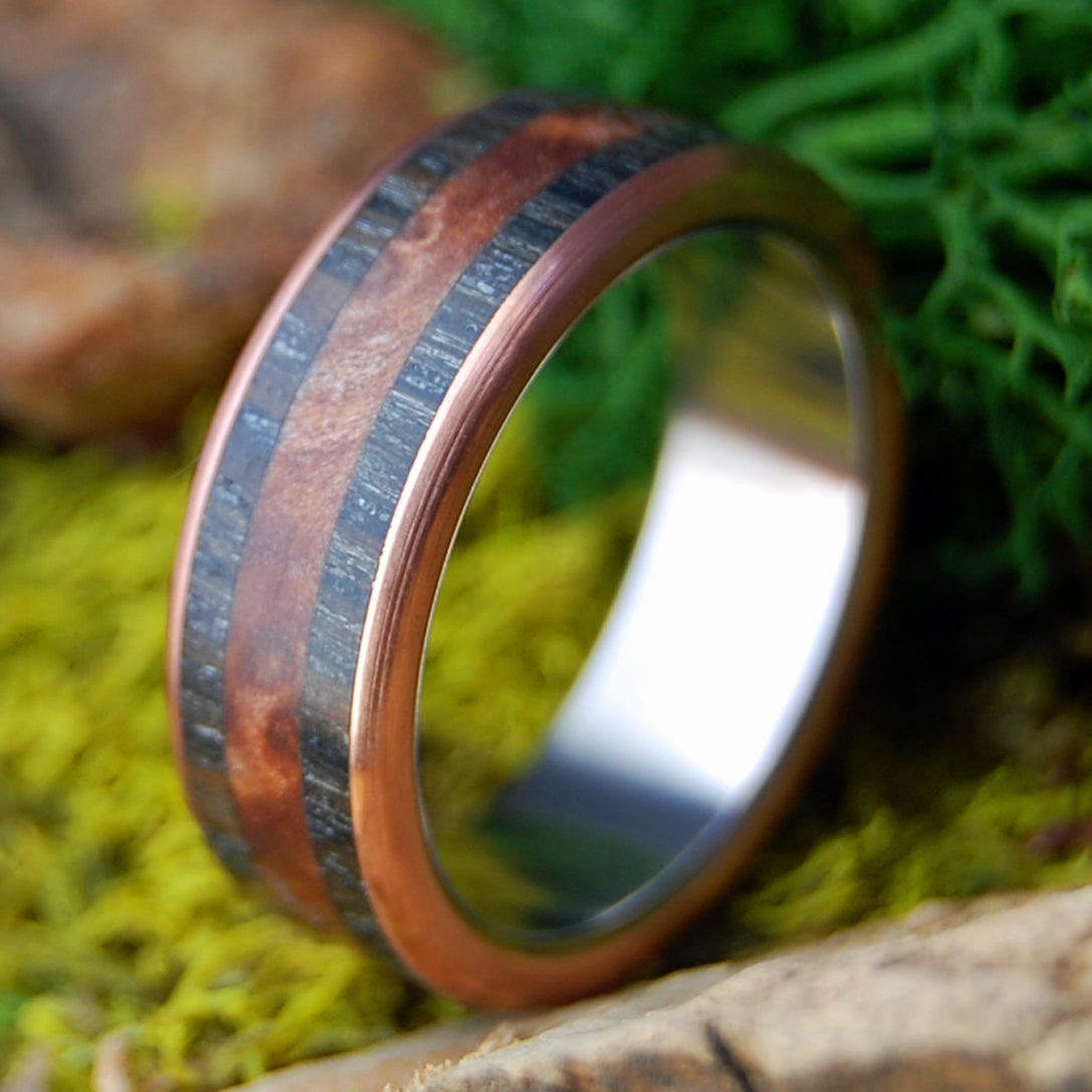 NAKED SCOTTISH BOG OAK & REDWOOD | Men's Scottish Bog Oak, Redwood & Titanium Wedding Ring