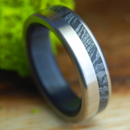 NIGHT IN BLACK SATIN | Men's Mokume Gane, Marbled Opalescent & Titanium Wedding Ring
