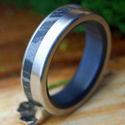 NIGHT IN BLACK SATIN | Men's Mokume Gane, Marbled Opalescent & Titanium Wedding Ring