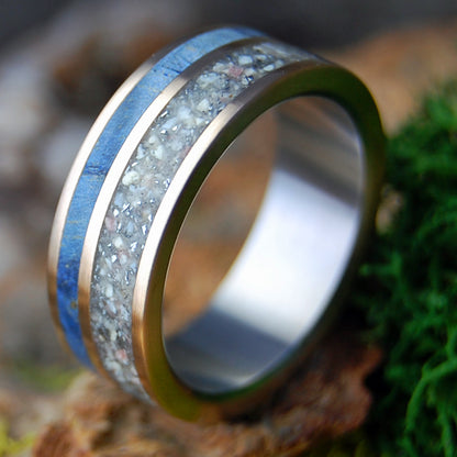 OKINAWA METEORITE | Okinawa Beach Sand, Crushed Meteorite, Wood, Bronze & Titanium Wedding Ring