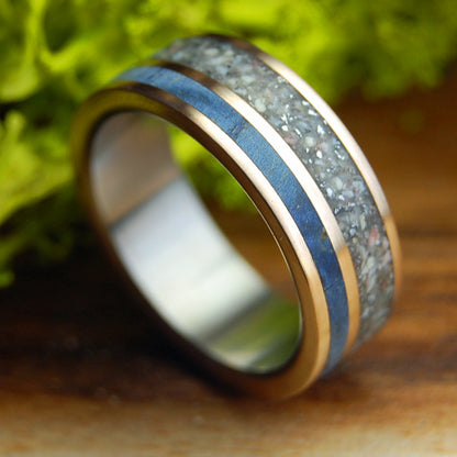 OKINAWA METEORITE | Okinawa Beach Sand, Crushed Meteorite, Wood, Bronze & Titanium Wedding Ring