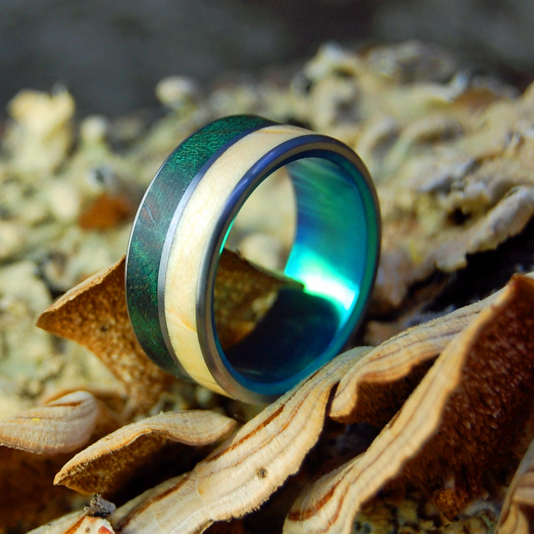 PEACE IN COSTA RICA GREEN | Green Maple & Box Elder Wood - Wood Wedding Ring - Minter and Richter Designs
