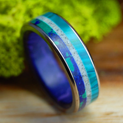 VIVID MAINE | Beach Sand, Stone & Titanium Wedding Ring & Titanium Wedding Ring