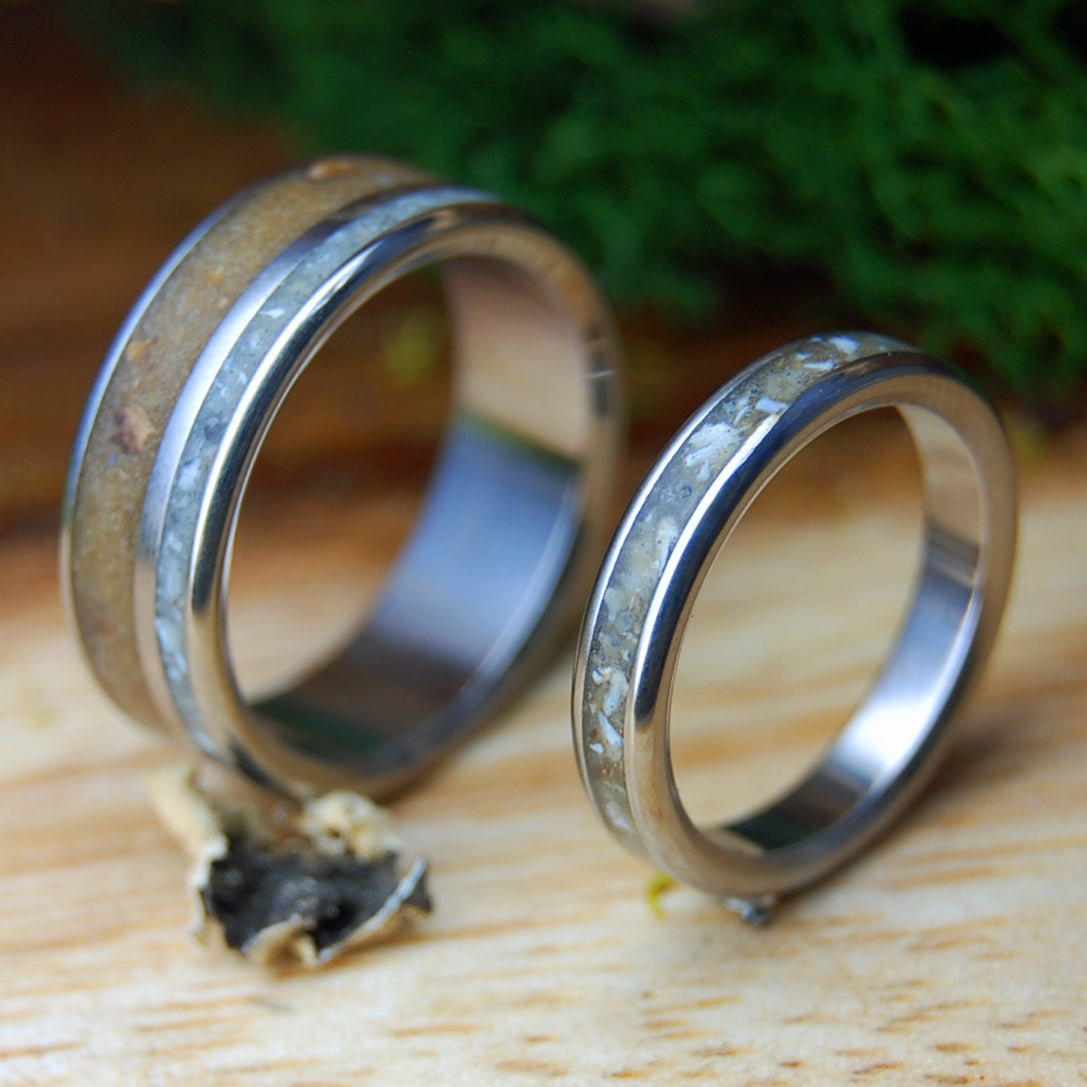 PUERTO RICO SEEDS & SHELLS SET | Sea Shell, Seeds Titanium His and Hers Wedding Rings
