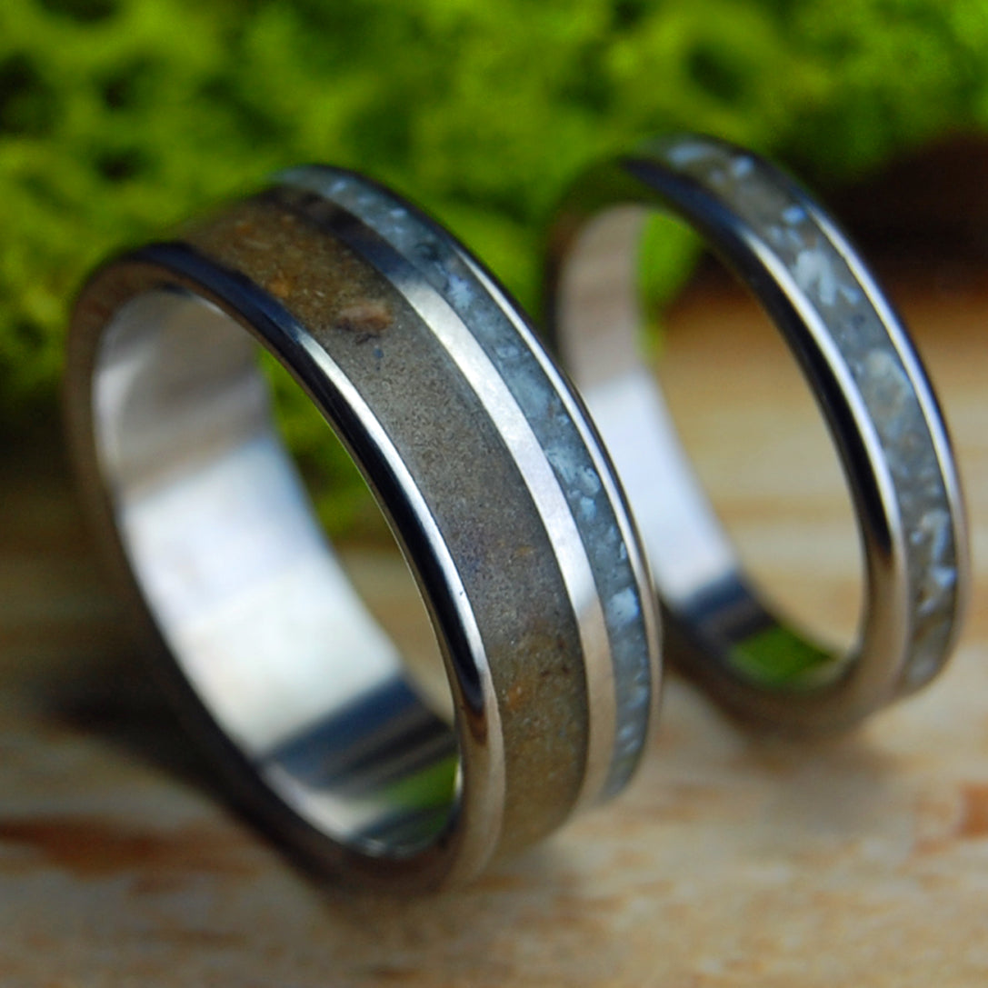PUERTO RICO SEEDS & SHELLS SET | Sea Shell, Seeds Titanium His and Hers Wedding Rings