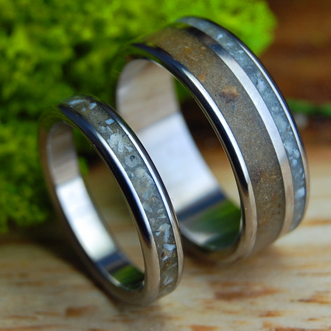 PUERTO RICO SEEDS & SHELLS SET | Sea Shell, Seeds Titanium His and Hers Wedding Rings