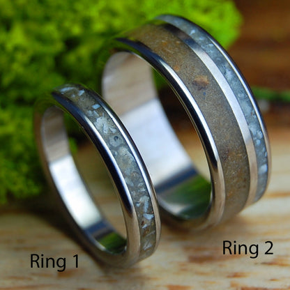 PUERTO RICO SEEDS & SHELLS SET | Sea Shell, Seeds Titanium His and Hers Wedding Rings
