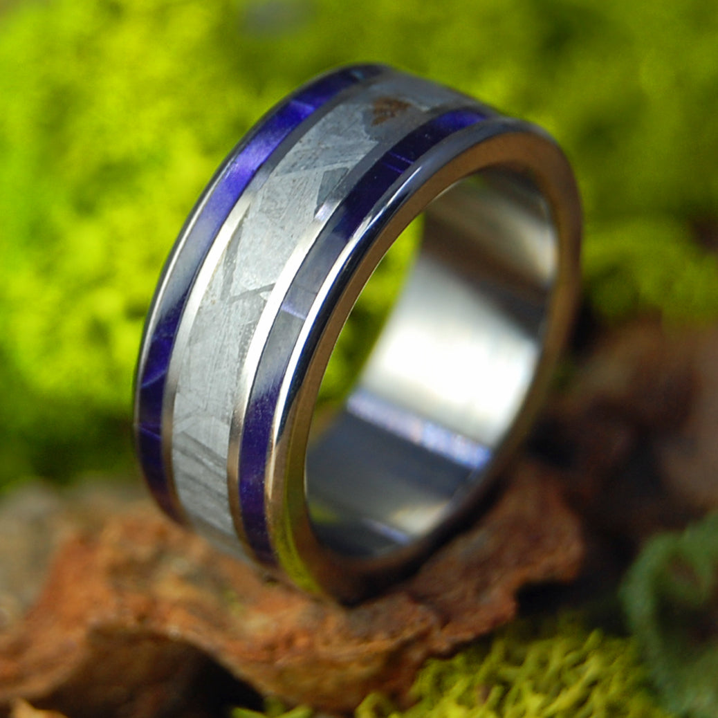 Purple Marbled Meteorite | Men's Purple Marbled Opalescent, Meteorite & Titanium Wedding Ring