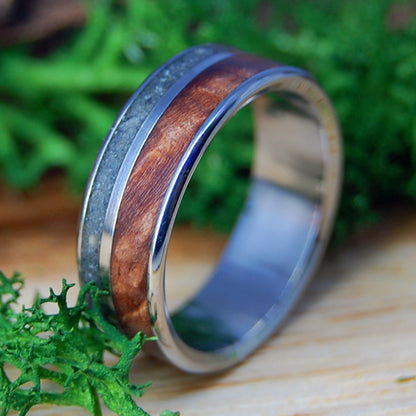 ROUNDED REDWOOD LAKE TAHOE | Men's Lake Tahoe Beach Sand, Redwood & Titanium Wedding Ring