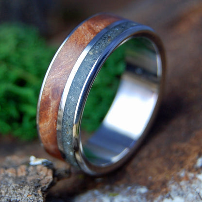 ROUNDED REDWOOD LAKE TAHOE | Men's Lake Tahoe Beach Sand, Redwood & Titanium Wedding Ring