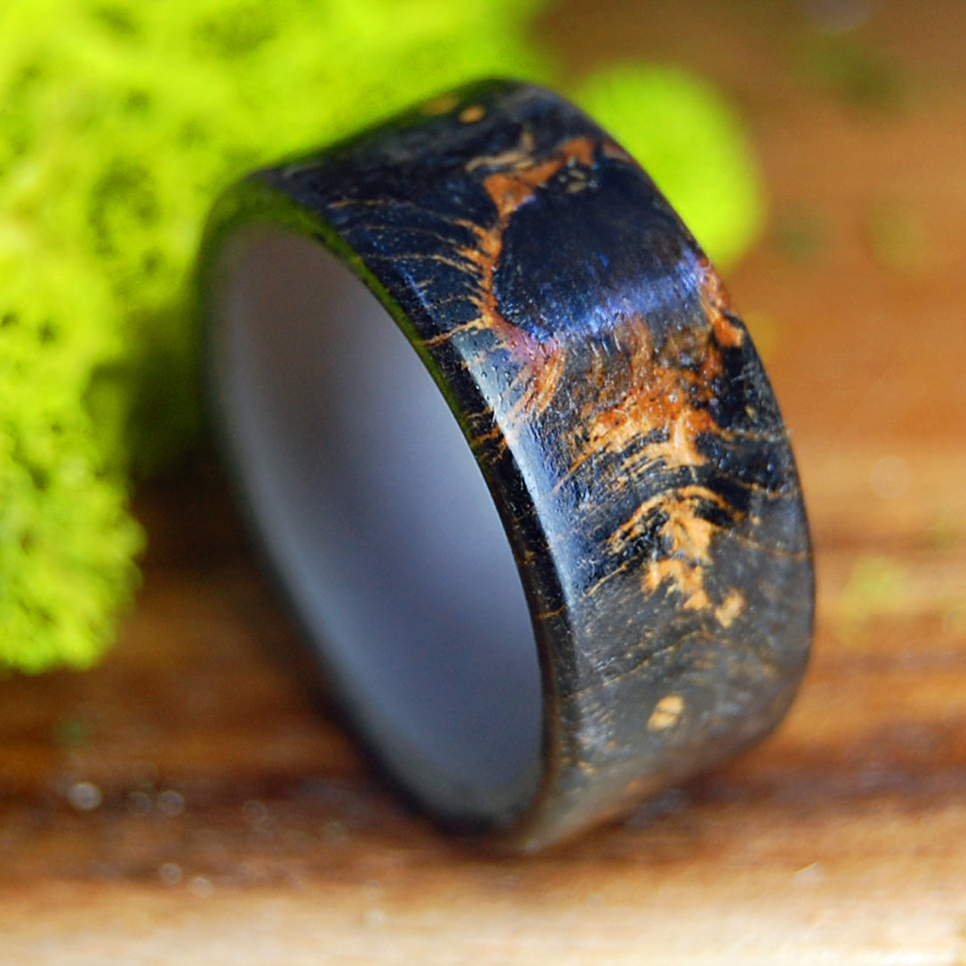 SANDBLASTED ELDER | Men's Black Box Elder Wood & Titanium Wedding Ring