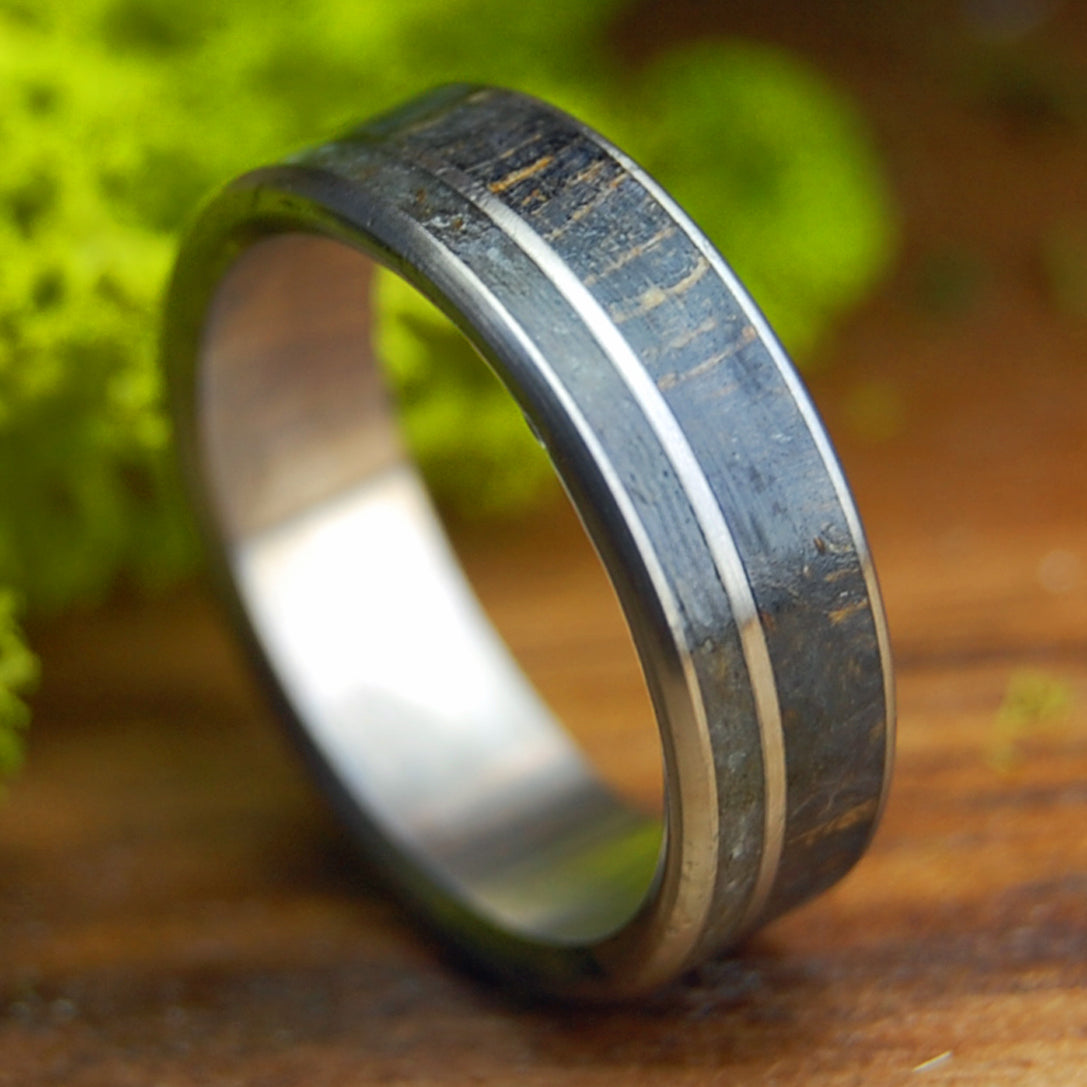 SPARTA IN BLACK | New Jersey Beach Sand & Black Box Elder Wood Titanium Wedding Ring