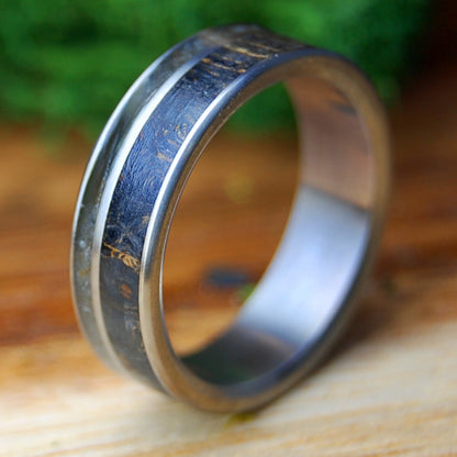 SPARTA IN BLACK | New Jersey Beach Sand & Black Box Elder Wood Titanium Wedding Ring