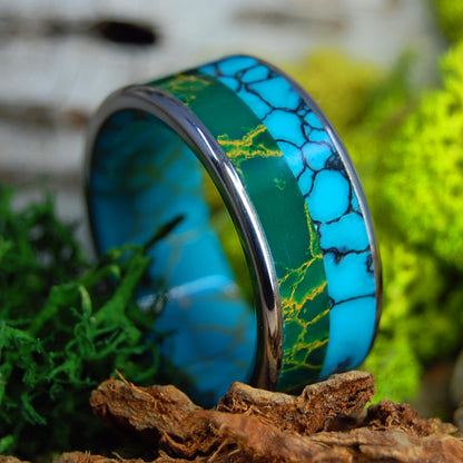 Still Soul | Men's Egyptian Jade, Tibetan Turquoise, Arizona Turquoise & Titanium Wedding Ring