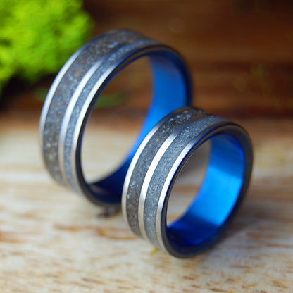 ST. PETES OF HERRADURA SET | Turquoise - Costa Rican and Florida Beach Sand & Titanium Wedding Rings