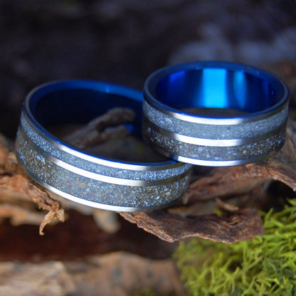 ST. PETES OF HERRADURA SET | Turquoise - Costa Rican and Florida Beach Sand & Titanium Wedding Rings