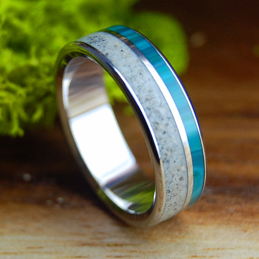 PINE POINT MAINE INOX | Beach Sand, Chrysocolla & Titanium Wedding Ring