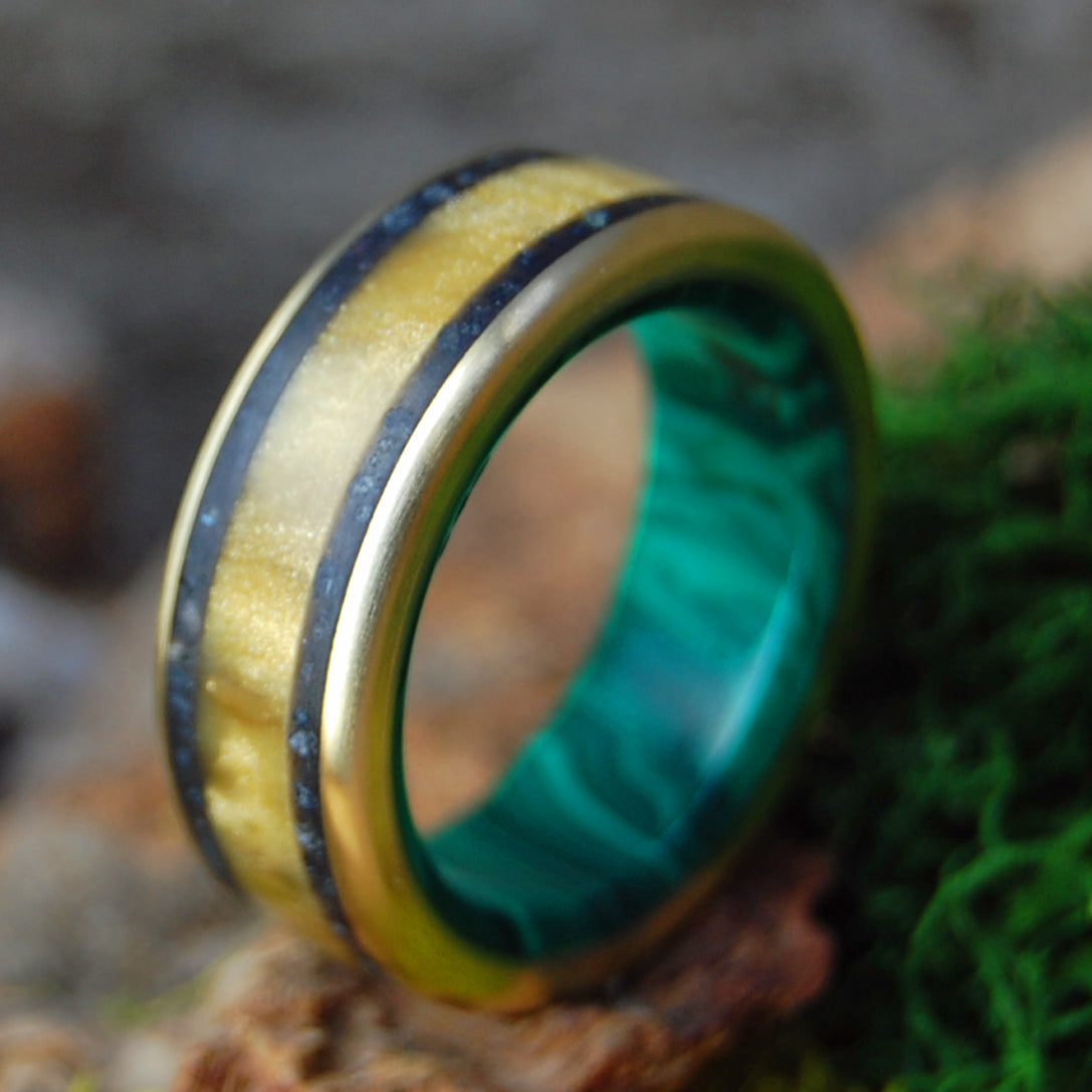 ICELANDIC TIGER | Men's Icelandic Lava, Tiger Eye Stone, Malachite Stone, Brass & Titanium Wedding Ring