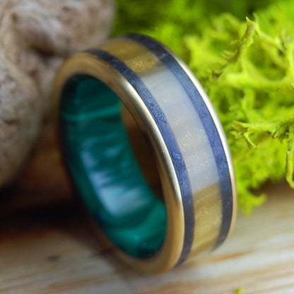 ICELANDIC TIGER | Men's Icelandic Lava, Tiger Eye Stone, Malachite Stone, Brass & Titanium Wedding Ring