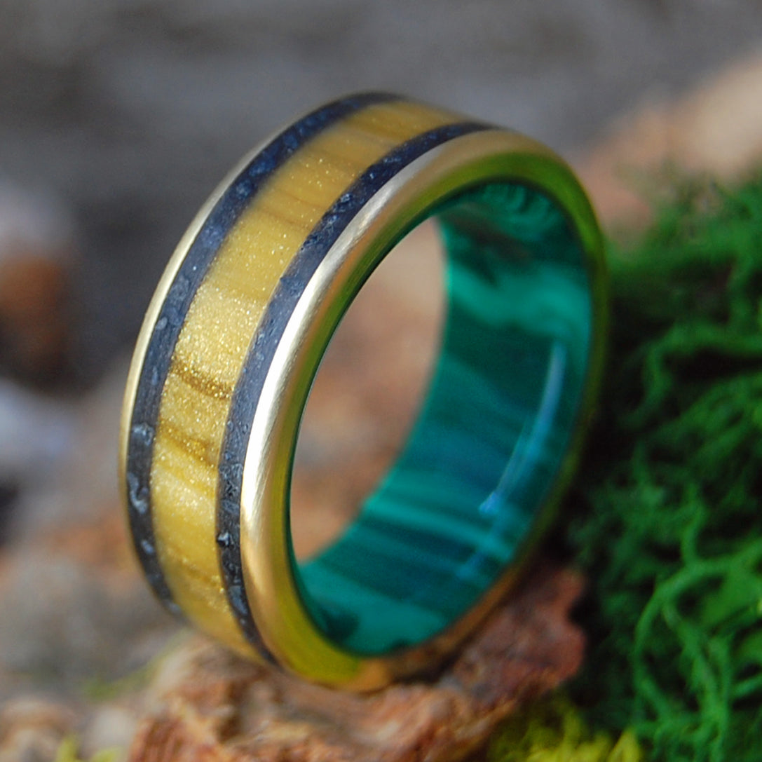 ICELANDIC TIGER | Men's Icelandic Lava, Tiger Eye Stone, Malachite Stone, Brass & Titanium Wedding Ring