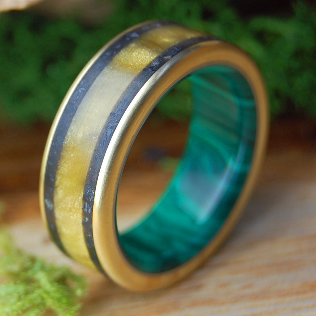 ICELANDIC TIGER | Men's Icelandic Lava, Tiger Eye Stone, Malachite Stone, Brass & Titanium Wedding Ring