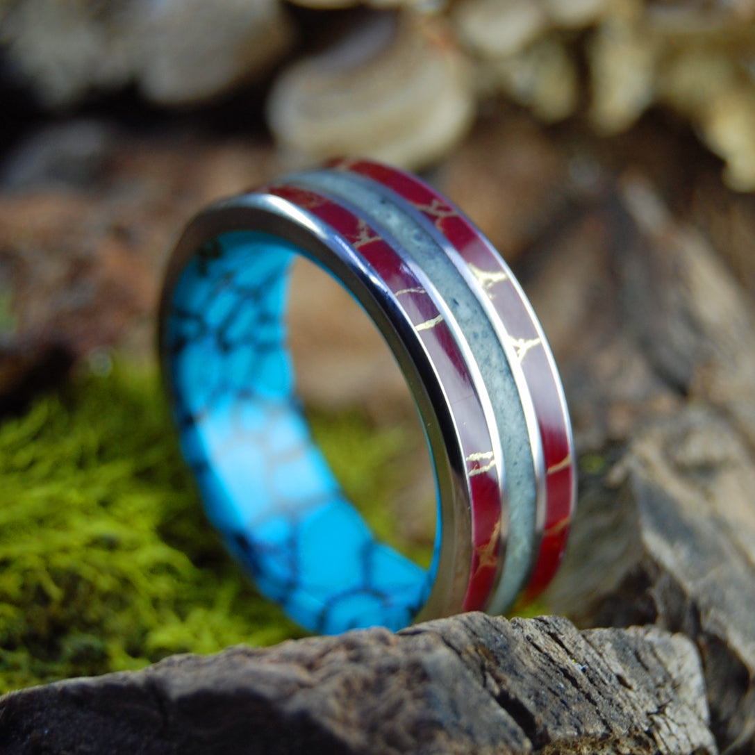 WOOLLY MAMMOTH RED HOT TUNDRA | Woolly Mammoth Tusk & Stone - Men's Wedding Ring - Minter and Richter Designs