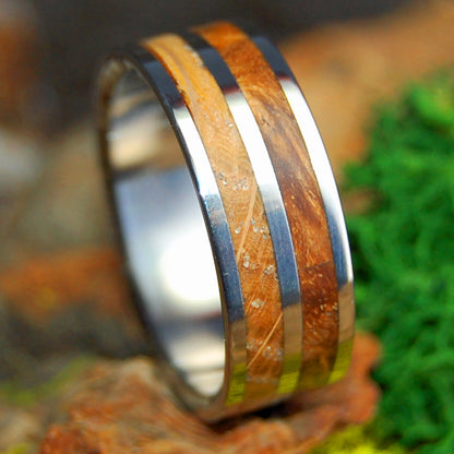 WHISKEY WOOLLEY | Men's Whiskey Barrel & Box Elder Wood & Titanium Wedding Ring