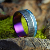 YOUR PERSONAL ROCKS OR SAND PURPLE | Your rocks and sand & Irish Bog Oak - Titanium Wedding Ring - Minter and Richter Designs