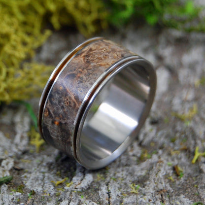 Alchemist | Size 12 At 11mm | Golden Box Elder Wood | Titanium Wedding Ring | On Sale - Minter and Richter Designs