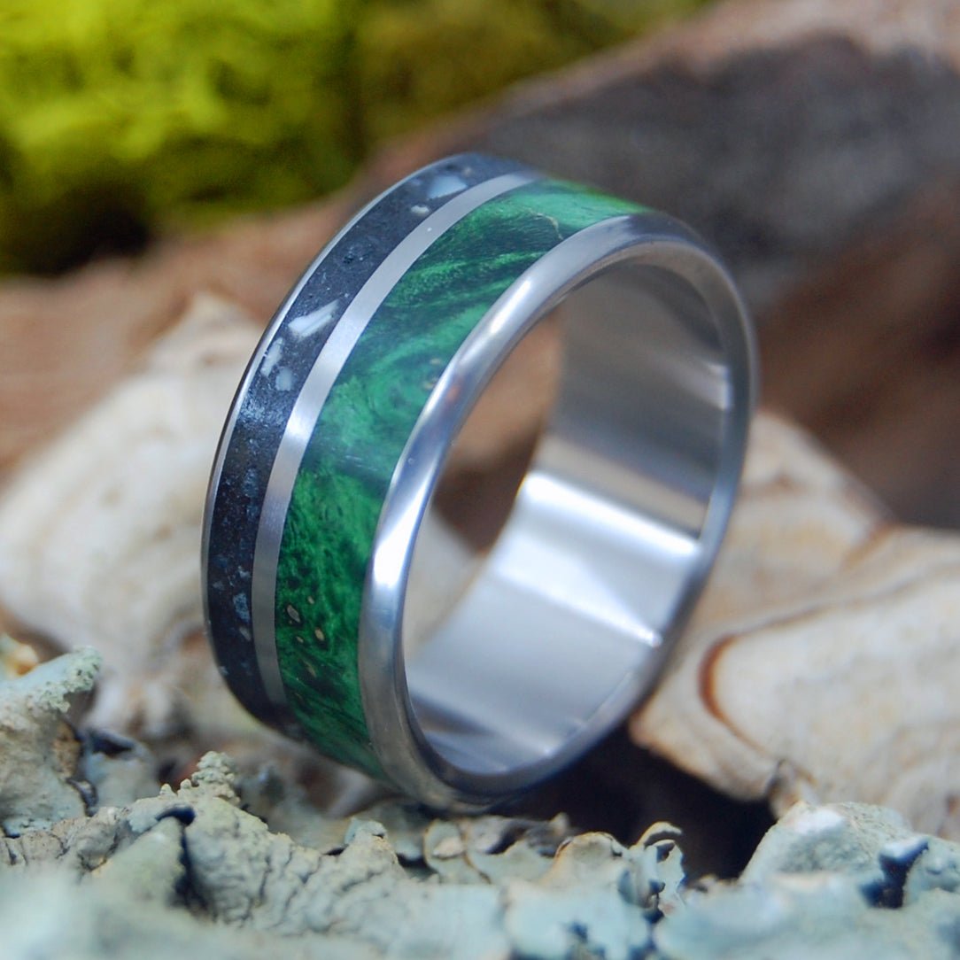 Alligator Green | Men's Alligator Teeth, Green Box Elder Wood & Titanium Wedding Ring - Minter and Richter Designs