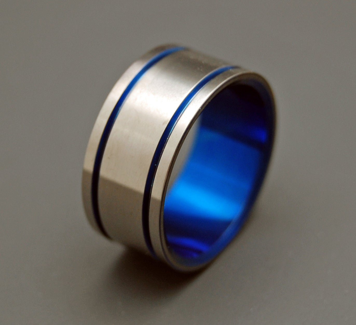 Alma Mater | Men's Blue & Titanium Wedding Ring - Minter and Richter Designs