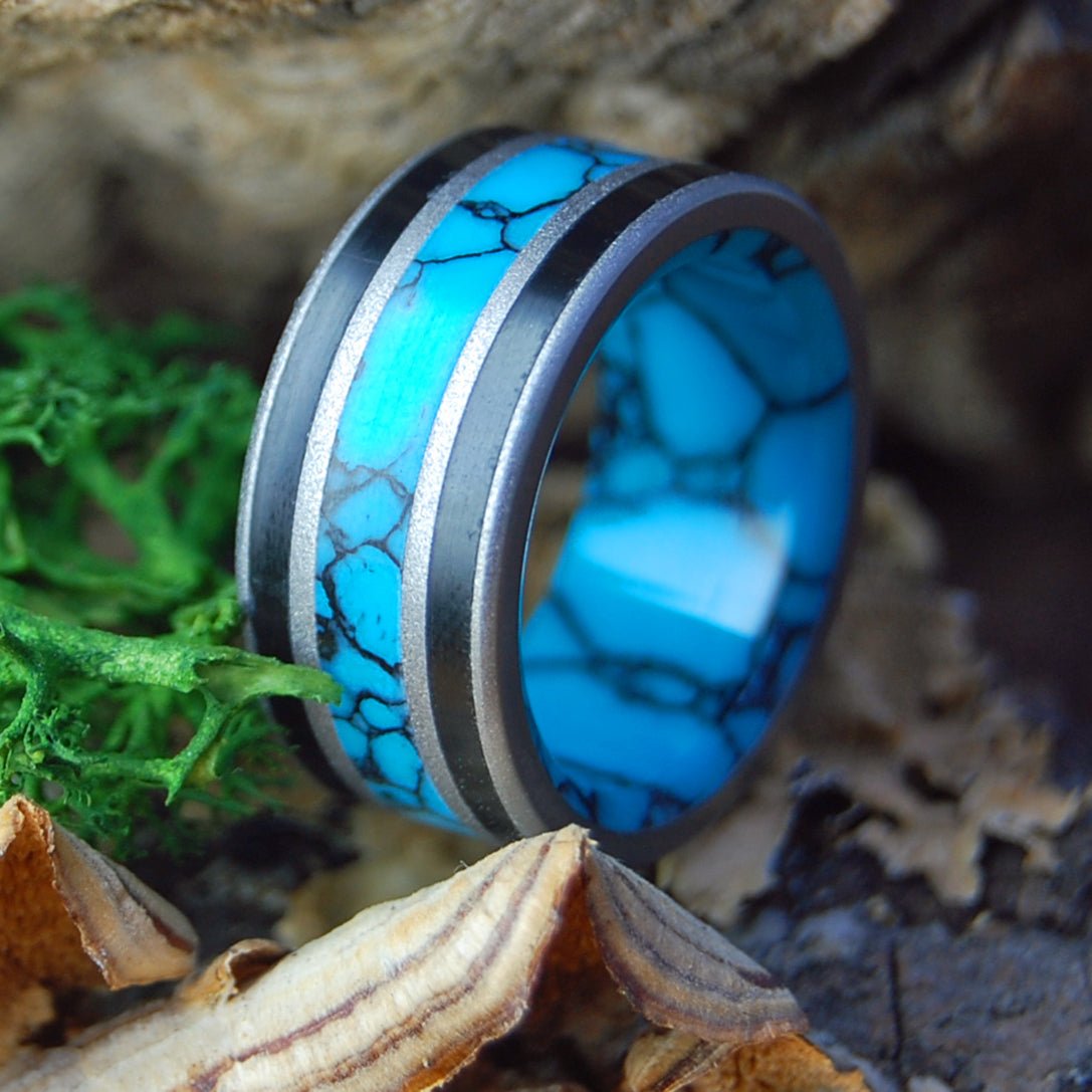 ALWAYS REIGN GLASS BEAD | Men's Turquoise, Onyx & Titanium Wedding Ring - Minter and Richter Designs