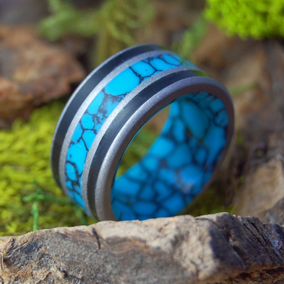 ALWAYS REIGN GLASS BEAD | Men's Turquoise, Onyx & Titanium Wedding Ring - Minter and Richter Designs