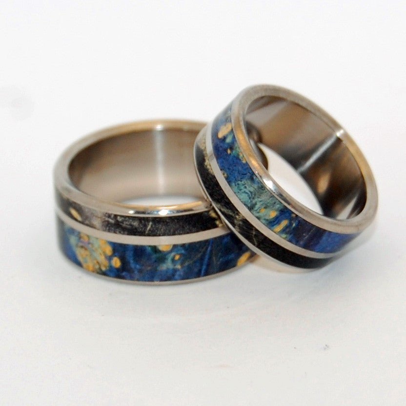Always Within Your Reach | Titanium & Blue Wood Wedding Ring Set - Minter and Richter Designs
