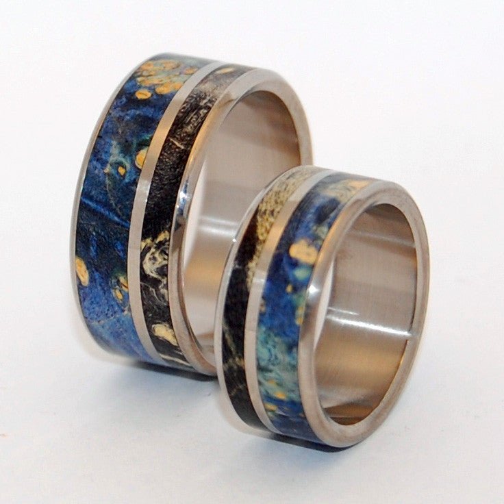 Always Within Your Reach | Titanium & Blue Wood Wedding Ring Set - Minter and Richter Designs