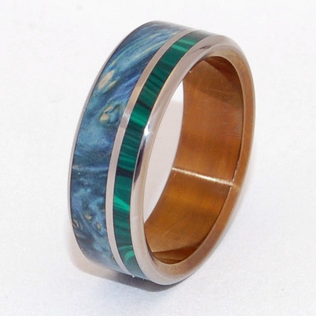 Antigone | Men's Malachite Stone, Wood & Titanium Wedding Ring - Minter and Richter Designs