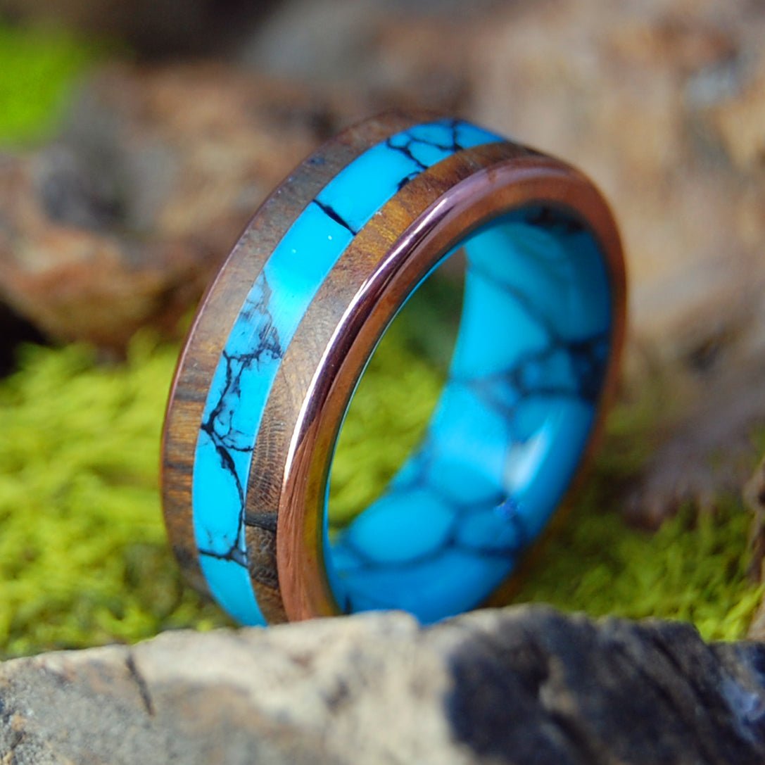 Arizona Desert Bonus II | Men's Desert Ironwood, Copper, Turquoise & Titanium Wedding Ring - Minter and Richter Designs