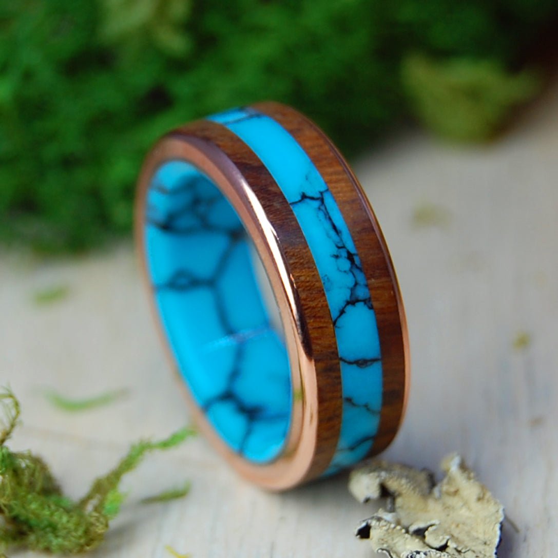 Arizona Desert Bonus II | Men's Desert Ironwood, Copper, Turquoise & Titanium Wedding Ring - Minter and Richter Designs