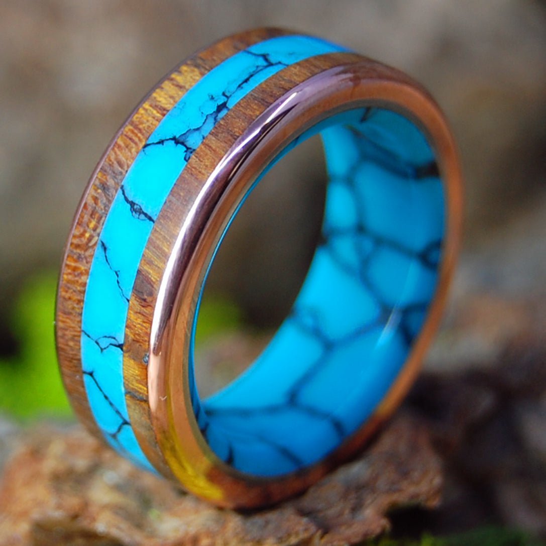 Arizona Desert Bonus II | Men's Desert Ironwood, Copper, Turquoise & Titanium Wedding Ring - Minter and Richter Designs