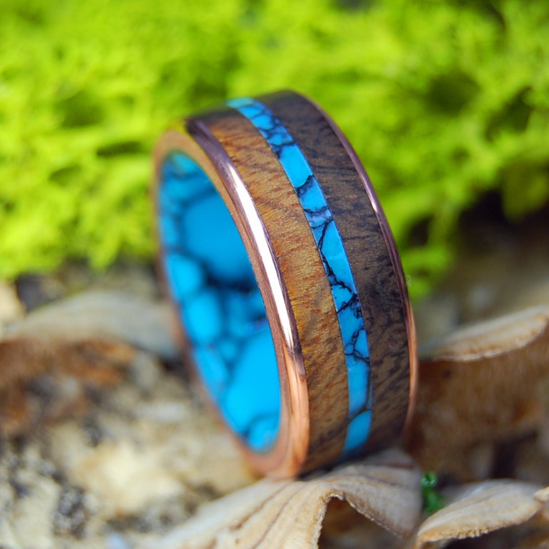 ARIZONA DESERT BONUS | Men's Desert Ironwood, Copper, Turquoise & Titanium Wedding Ring - Minter and Richter Designs