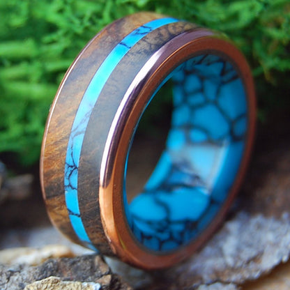 ARIZONA DESERT BONUS | Men's Desert Ironwood, Copper, Turquoise & Titanium Wedding Ring - Minter and Richter Designs