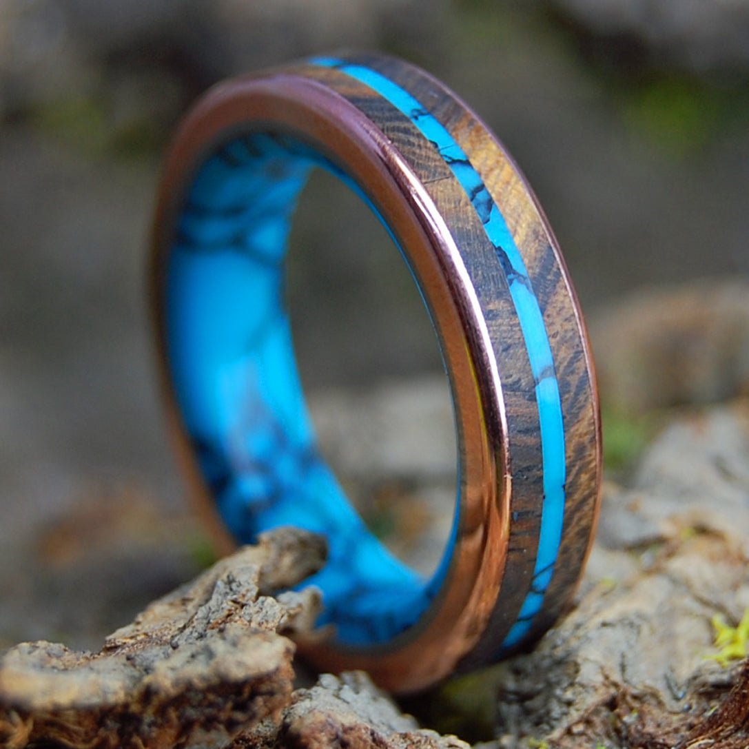 ARIZONA DESERT BONUS SLIM | Men's Desert Ironwood, Copper, Turquoise & Titanium Wedding Ring - Minter and Richter Designs