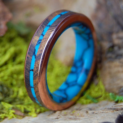 ARIZONA DESERT BONUS SLIM | Men's Desert Ironwood, Copper, Turquoise & Titanium Wedding Ring - Minter and Richter Designs