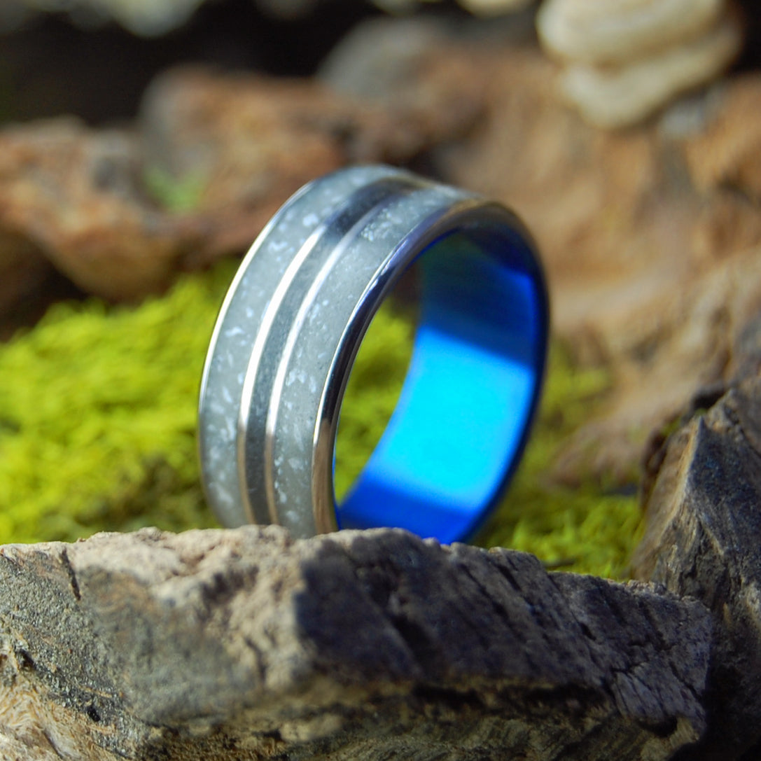 OUR BELOVED ARLINGTON CEMETARY IN BLUE | Arlington Cemetary Marble and Icelandic Lava  - Unique Wedding Rings